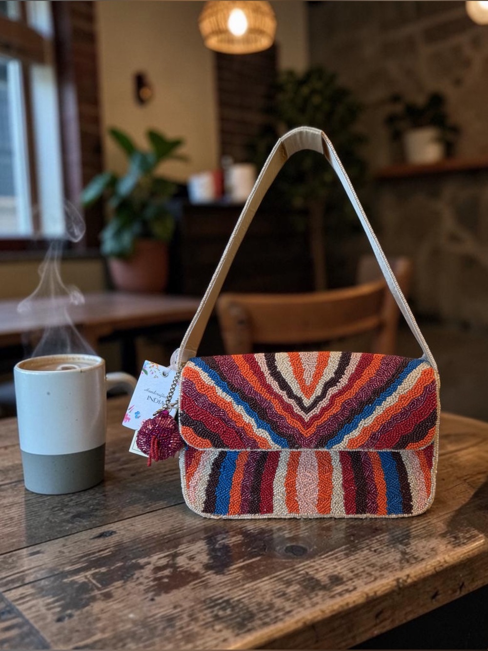 New Beaded Multi-Color Shoulder Bag w/ bag charm